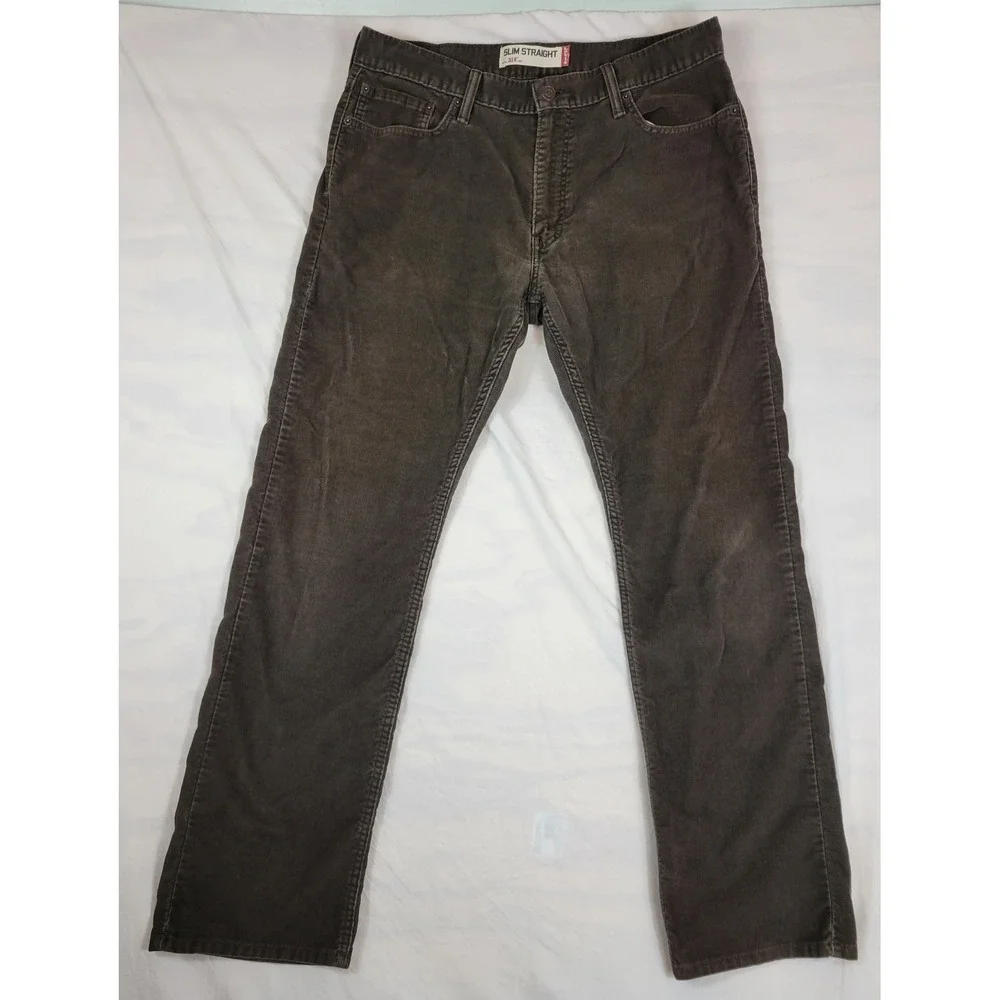 Levis 514 Slim Straight Corduroy Pants Mens 36x33 Dark Brown Cord Trousers